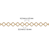 Gold filled clover chain with measurements on a white background